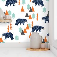 forest bear // bear navy camping hunting boys forest woodland mountains trees boys room 