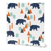 forest bear // bear navy camping hunting boys forest woodland mountains trees boys room 