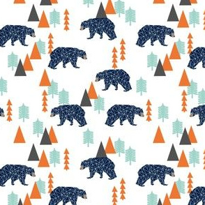 forest bear // bear navy camping hunting boys forest woodland mountains trees boys room 