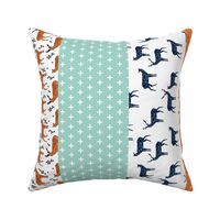 deer quilt // cheater quilt boys mint navy blue and orange hunting antler baby quilt