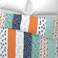 deer quilt // cheater quilt boys mint navy blue and orange hunting antler baby quilt