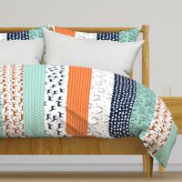 deer quilt // cheater quilt boys mint navy blue and orange hunting antler baby quilt