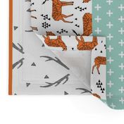 deer quilt // cheater quilt boys mint navy blue and orange hunting antler baby quilt