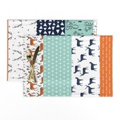 deer quilt // cheater quilt boys mint navy blue and orange hunting antler baby quilt