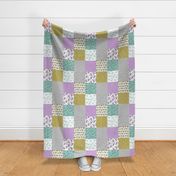 deer quilt // mint purple patchwork grey cheater quilt wholecloth baby nursery baby qilt