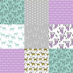 deer quilt // mint purple patchwork grey cheater quilt wholecloth baby nursery baby qilt