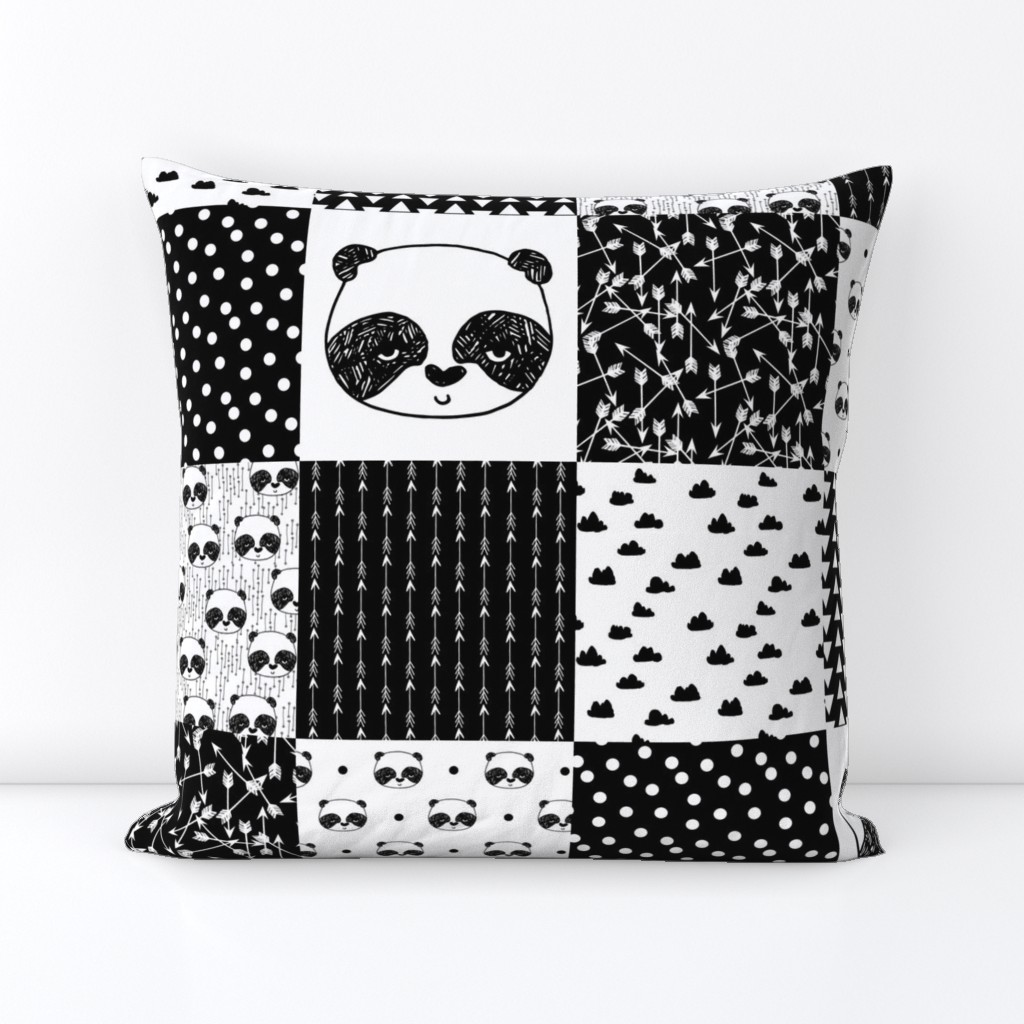 panda quilt // patchwork fake quilt panda black and white nursery baby whole cloth cheater quilt