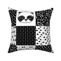 panda quilt // patchwork fake quilt panda black and white nursery baby whole cloth cheater quilt