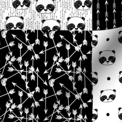 panda quilt // patchwork fake quilt panda black and white nursery baby whole cloth cheater quilt