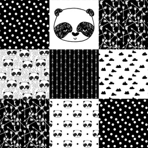 panda quilt // patchwork fake quilt panda black and white nursery baby whole cloth cheater quilt
