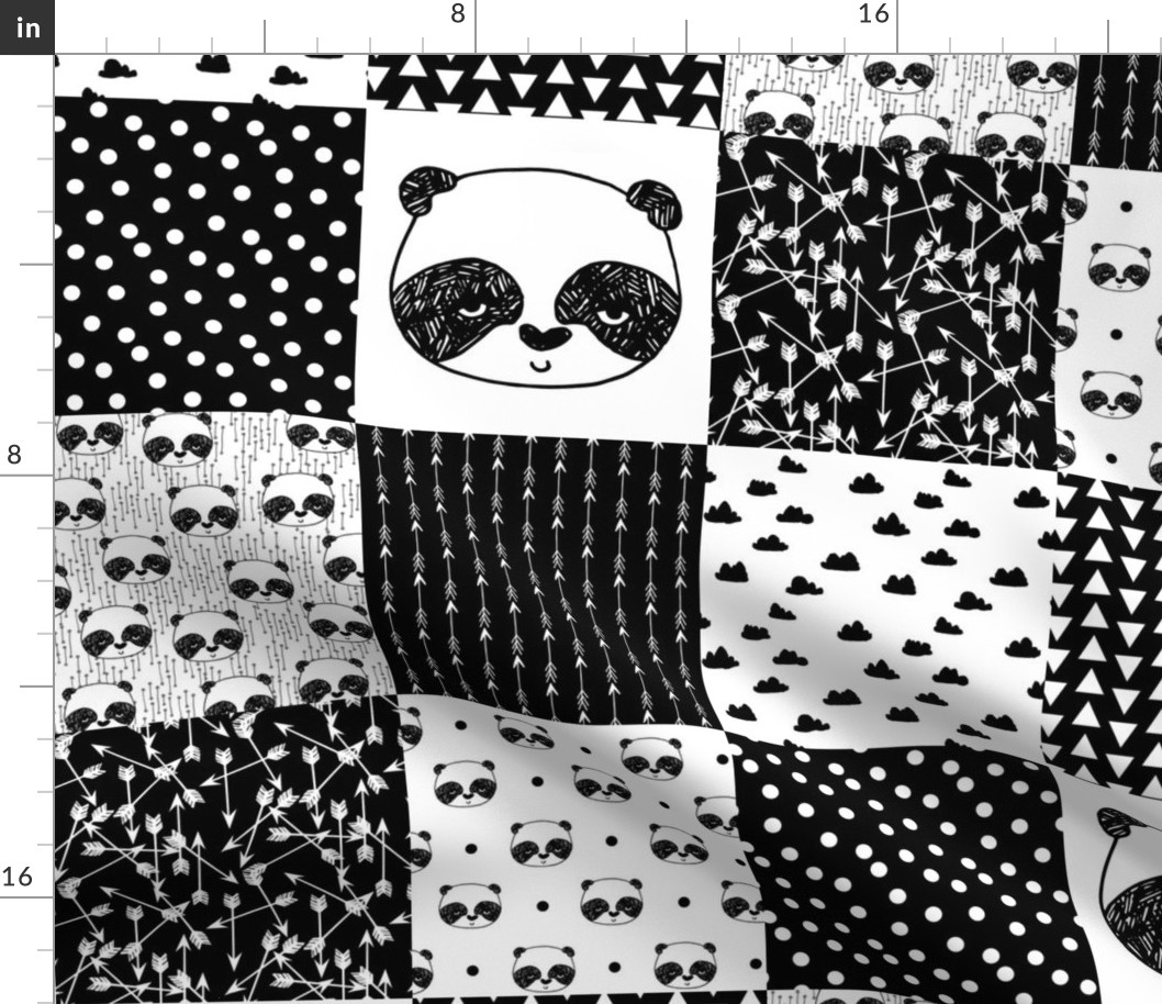 panda quilt // patchwork fake quilt panda black and white nursery baby whole cloth cheater quilt