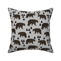 geometric bear // slate linen look background trendy neutral triangle fabric for nursery decor and illustration patterns