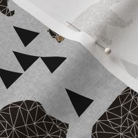 geometric bear // slate linen look background trendy neutral triangle fabric for nursery decor and illustration patterns