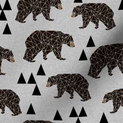 geometric bear // slate linen look background trendy neutral triangle fabric for nursery decor and illustration patterns