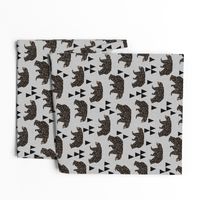 geometric bear // slate linen look background trendy neutral triangle fabric for nursery decor and illustration patterns