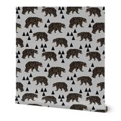 geometric bear // slate linen look background trendy neutral triangle fabric for nursery decor and illustration patterns