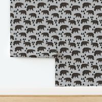 geometric bear // slate linen look background trendy neutral triangle fabric for nursery decor and illustration patterns