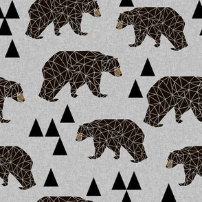 geometric bear // slate linen look background trendy neutral triangle fabric for nursery decor and illustration patterns