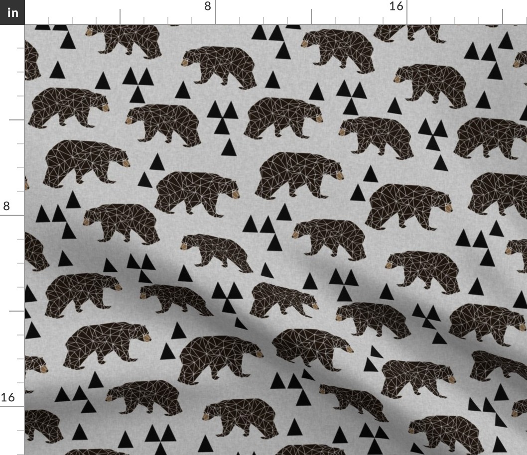 geometric bear // slate linen look background trendy neutral triangle fabric for nursery decor and illustration patterns