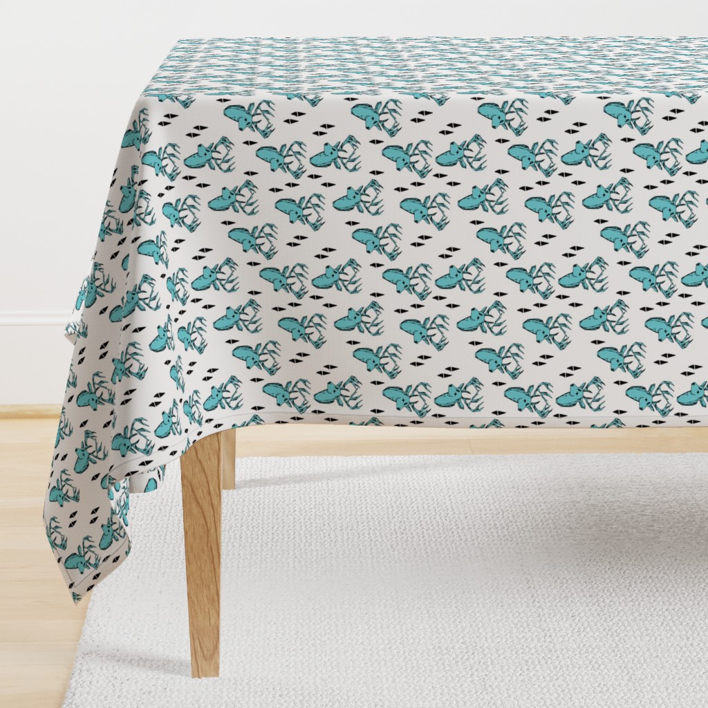 geo deer head // aqua blue deer head geometric design andrea lauren baby nursery fabric