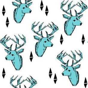 geo deer head // aqua blue deer head geometric design andrea lauren baby nursery fabric