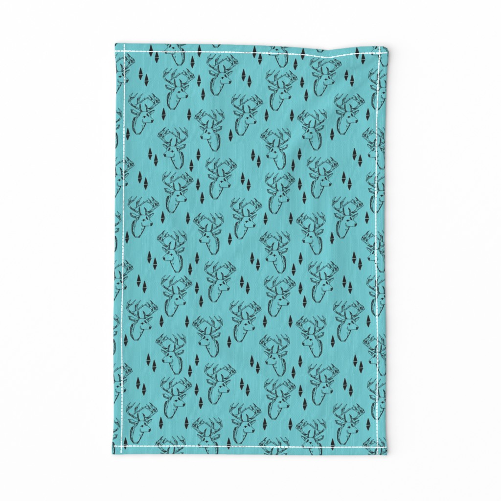 geo deer head // aqua blue geometric deer doe fabric nursery baby design