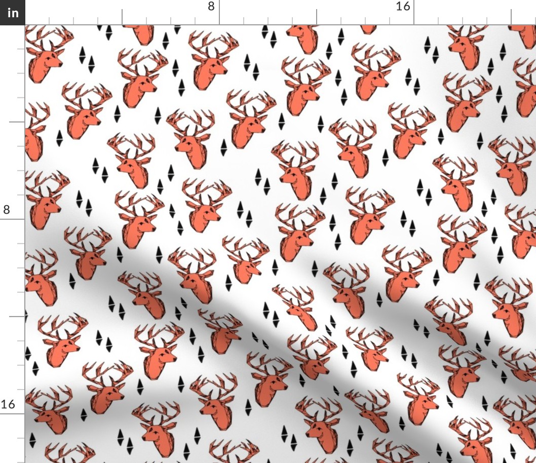 geo deer head // bright orange fabric deer head geometric design andrea lauren fabric