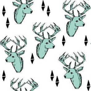 geo deer head // mint deer head geometric deer doe fabric nursery mint fabric