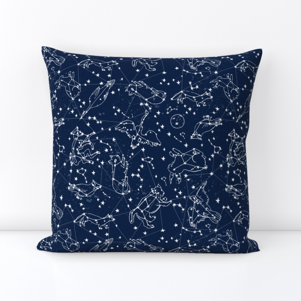 constellations // night time kids sky animals fox bear birds stars astronomy navy blue nursery