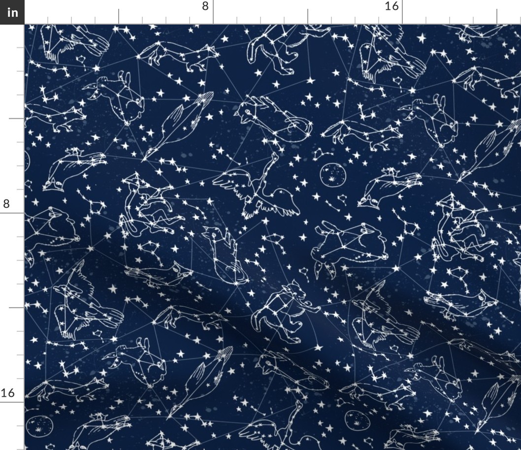 constellations // night time kids sky animals fox bear birds stars astronomy navy blue nursery