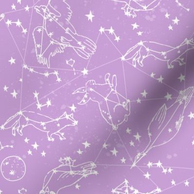 constellations // purple pastel nursery kids girls animals cute stars night sky 