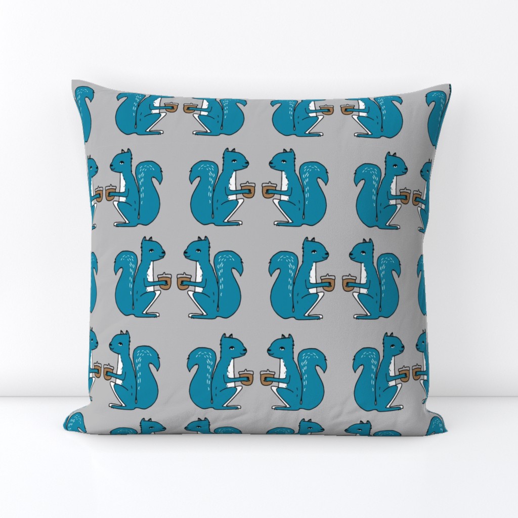 squirrels fabric //  grey and blue squirrels cute kids design baby 