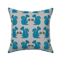 squirrels fabric //  grey and blue squirrels cute kids design baby 