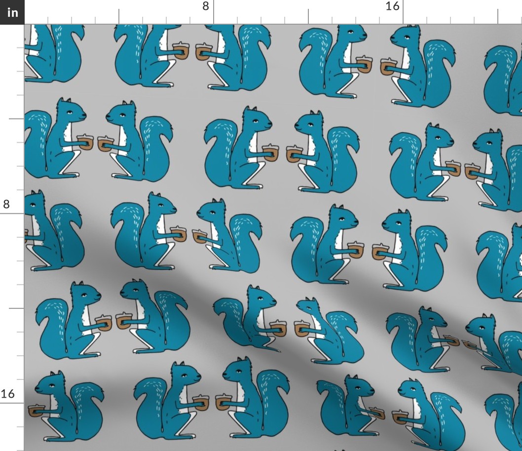 squirrels fabric //  grey and blue squirrels cute kids design baby 