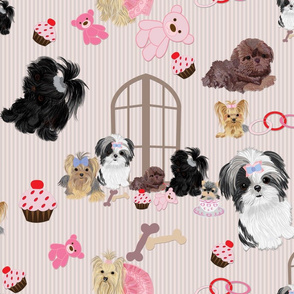 Yorkie, Black Shih tzu & puppy Window Seat Buddy Fabric