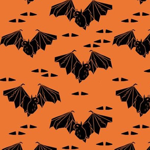 bat // geometric bat orange halloween black and orange scary bat fabric
