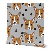 corgis // grey corgi face pet dog fabric