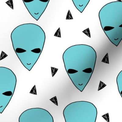 alien head // aqua blue alien fabric 90s alien design andrea lauren fabric 90s throwback fabric