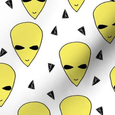 alien head // bright canary yellow fabric 90s throwback aliens fabric andrea lauren fabric