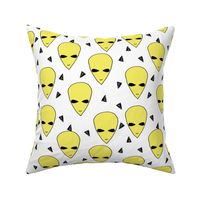 alien head // bright canary yellow fabric 90s throwback aliens fabric andrea lauren fabric
