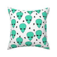 alien head // bright jade green alien head fabric 90s design aliens outerspace fabric