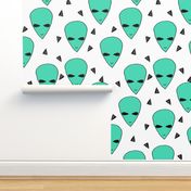 alien head // bright jade green alien head fabric 90s design aliens outerspace fabric