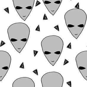 alien head // aliens fabric 90s fabric grey and white kids alien fabric