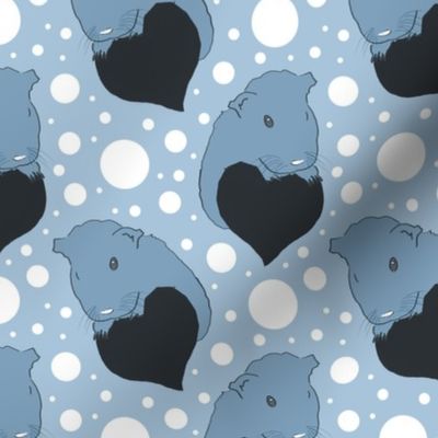 Whimsical Guinea pigs with hearts - blue