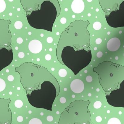 Whimsical Guinea pigs with hearts - green