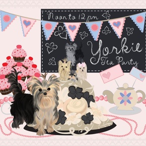 Yorkie -Tea Party Quilt Panel 42x36"