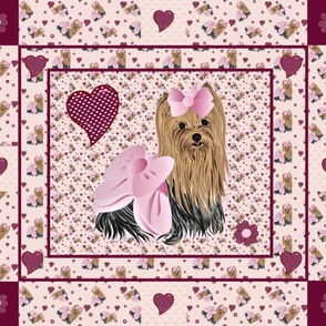 Yorkie Savannah's Pink Hearts Quilt