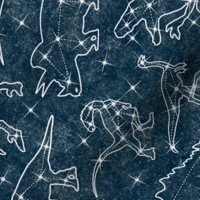 Horizontal Constellation dinosaurs on midnight blue - large scale