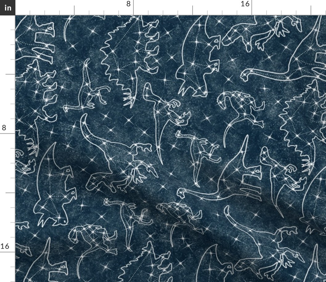 Horizontal Constellation dinosaurs on midnight blue - large scale