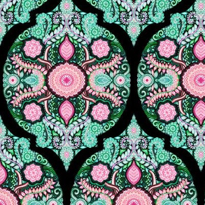 Pink, Green and Black Doodle Pattern